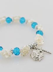 Bracelet Dizainier Perles Bleues et Fleurs Nacrées