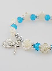 Bracelet Dizainier Perles Bleues et Fleurs Nacrées