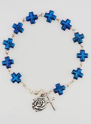 Bracelet Dizainier Perles et Croix en Nacre Bleue
