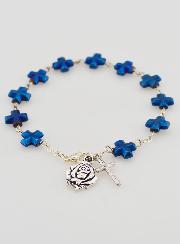 Bracelet Dizainier Perles et Croix en Nacre Bleue