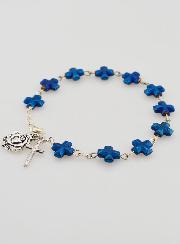 Bracelet Dizainier Perles et Croix en Nacre Bleue