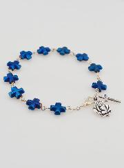 Bracelet Dizainier Perles et Croix en Nacre Bleue