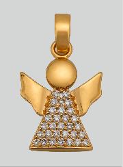 Pendentif Médaille de Baptême Ange-Gardien en Plaqué Or et Diamants