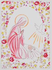 Image de Baptême - Vierge Marie et Colombe de l'Esprit Saint - Rose