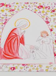 Image de Baptême - Vierge Marie et Ange-Gardien - Rose