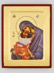 Icône Byzantine Vierge de Tendresse au Voile Bleu