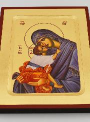 Icône Byzantine Vierge de Tendresse au Voile Bleu