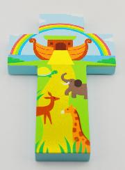 Croix en Bois L'Arche de Noé - Cadeau de Baptême
