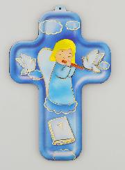 Croix en Bois Ange Musicien - Cadeau de Baptême