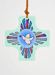 Cadeau de Baptême - Croix en Verre Colombe de la Paix