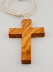 Croix d'Aube de Communion en Bois d'Olivier avec Cordon Blanc