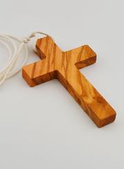 Croix d'Aube de Communion en Bois d'Olivier avec Cordon Blanc