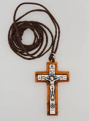 Pendentif Croix en Bois d'Olivier avec le Christ Argenté