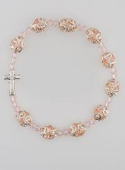 Bracelet Dizainier Perles Sculptés Rose sur élastique