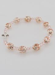 Bracelet Dizainier Perles Sculptés Rose sur élastique