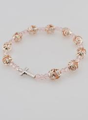 Bracelet Dizainier Perles Sculptés Rose sur élastique