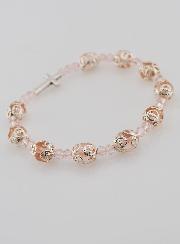 Bracelet Dizainier Perles Sculptés Rose sur élastique