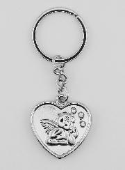 Porte-Clés Coeur Ange-Gardien Argent et Diamants Strass
