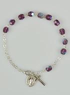 Bracelet Chapelet en Perles de Cristal Violet - Médaille Miraculeuse