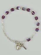 Bracelet Chapelet en Perles de Cristal Violet - Médaille Miraculeuse