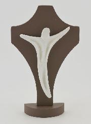 Crucifix Stylisé en Céramique et Bois