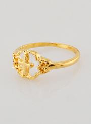 Bague Croix et Fleur en Plaqué Or - Taille 58