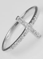 Bague Croix et Diamants Strass - Argent Massif - Taille 58