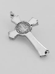 Pendentif Croix de Saint Benoit Argenté - 5 cm