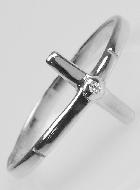 Bague Croix et 1 Diamant Strass - Argent Massif - Taille 60