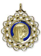 Médaille Vierge au Voile Ajourée en Plaqué Or et Email