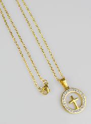 Pendentif Croix Ajourée et Diamants Strass - 20 mm