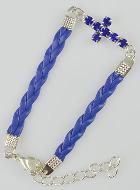 Bracelet Croix Mode Strass Bleu - Cuir et Argenté