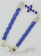 Bracelet Croix Mode Strass Bleu - Cuir et Argenté