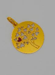 Médaille Arbre de Vie et Coeur Rouge en Or
