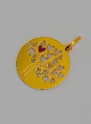 Médaille Arbre de Vie et Coeur Rouge en Or