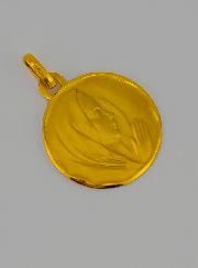 Médaille de Baptême Vierge Marie au Voile Profil Droit en Or