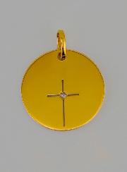 Médaille de Baptême Croix de Jésus Ajourée en Or + 1 Diamant