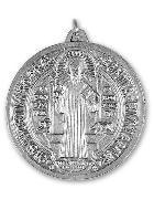 Grande Médaille de Saint Benoît en Métal Argenté - 5.7 cm