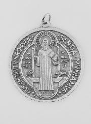 Grande Médaille de Saint Benoît en Métal Argenté - 5.7 cm