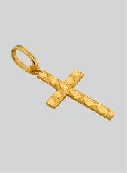 Pendentif Croix Striée et Diamantée en Or Jaune Massif