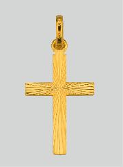 Pendentif Croix Striée et Diamantée en Or Jaune Massif