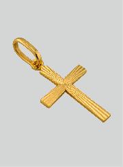 Pendentif Croix Striée et Diamantée en Or Jaune Massif
