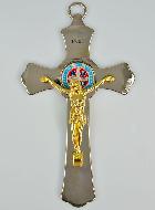 Croix de Saint Benoit en Métal Argenté - 20 cm