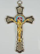 Croix de Saint Benoit en Métal Argenté et Médaille - 20 cm