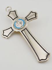 Croix de Saint Benoit en Métal Argenté et Médaille - 20 cm