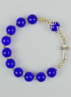 Bracelet Religieux - Croix et Perles Bleues 10mm