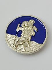 Plaque Auto de Saint Christophe en Argent et Email Bleu