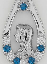 Pendentif Goutte Vierge Marie - Diamant Strass & Argent