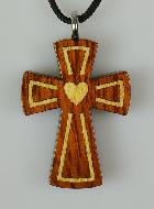 Croix en Bois Vernis Coeur d'Amour du Christ - 3 cm