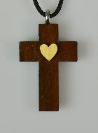 Pendentif Croix Coeur de Jésus en Bois